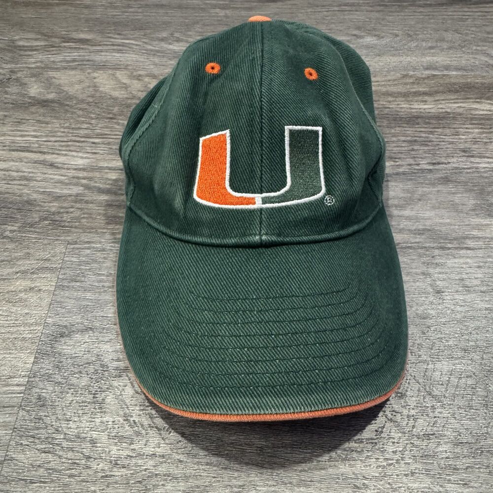 Signatures Vintage 90s Miami Hurricanes U Logo Green Orange Hat Cap Canes